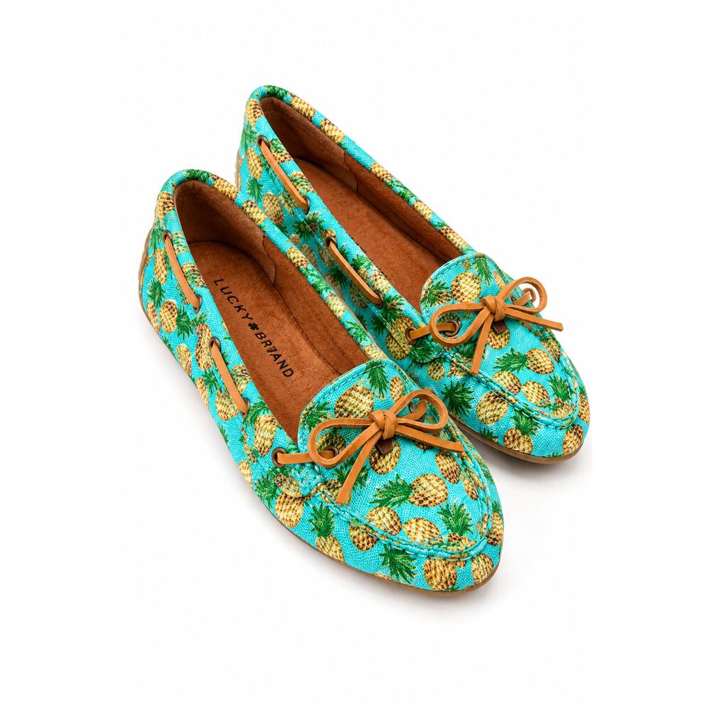 Lucky Brand Abelle Womens 8 Turquoise Pineapple Print slip on  Flats